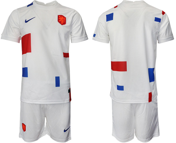 Men's Netherlands Blank White Away Soccer Jersey Suit-0