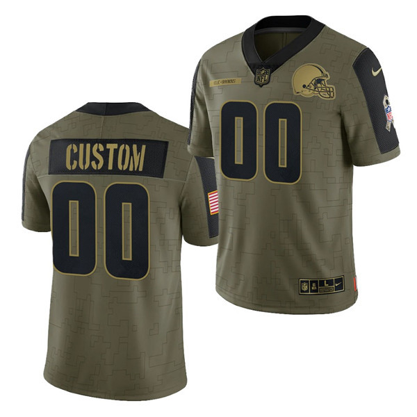 Men's Cleveland Browns Customized 2021 Olive Salute To Service Limited Stitched Jersey-0