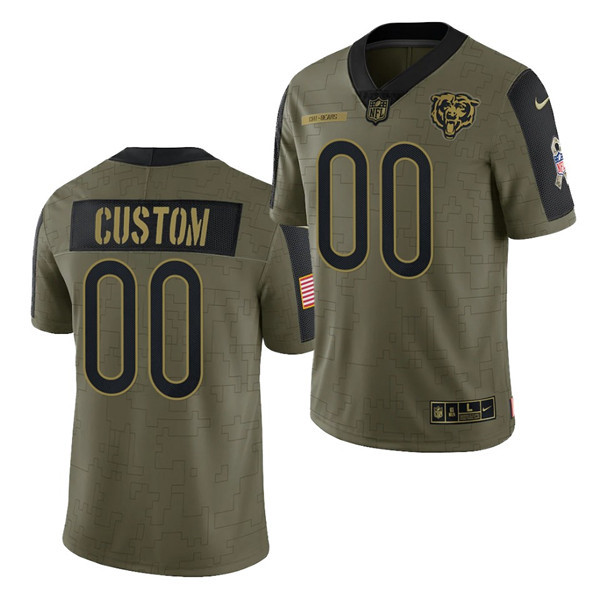 Men's Chicago Bears Customized 2021 Olive Salute To Service Limited Stitched Jersey-0