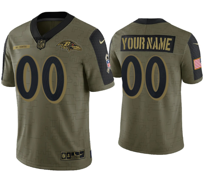 Men's Baltimore Ravens Customized 2021 Olive Salute To Service Limited Stitched Jersey-0