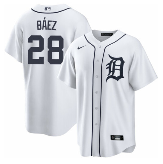 Men's Detroit Tigers #28 Javier Báez White Cool Base Stitched Jersey-0