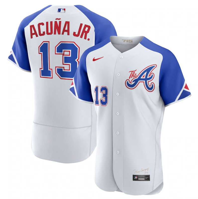 Men's Atlanta Braves #13 Ronald Acuña Jr. White 2023 City Connect Flex Base Stitched Jersey-0