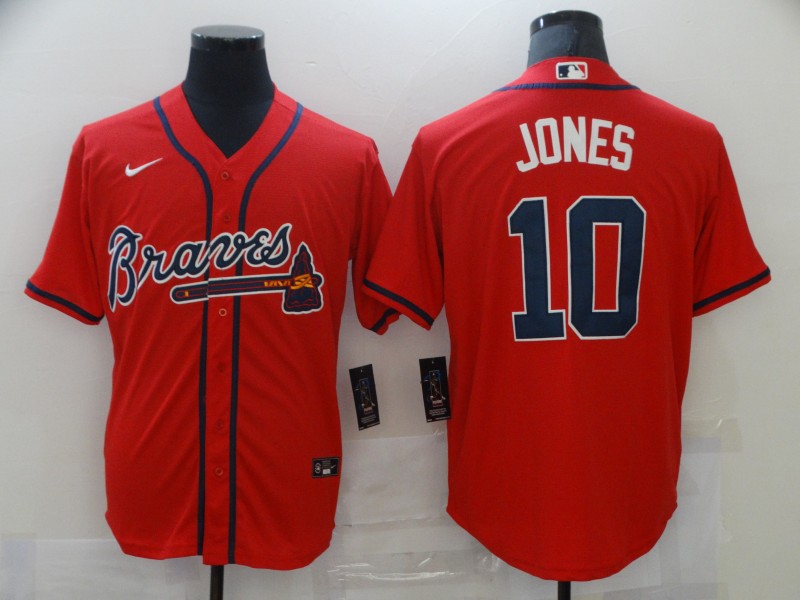 Men's Atlanta Braves #10 Chipper Jones Red Stitched MLB Jersey-0
