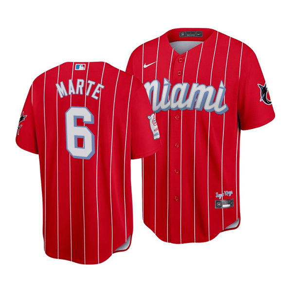 Men’s Miami Marlins #6 Starling Marte 2021 Red City Connect Cool Base ...