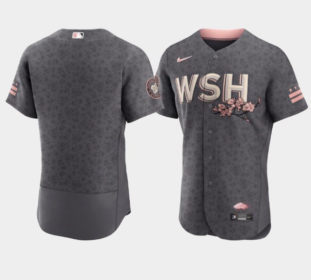 Men's Washington Nationals Blank 2022 Grey City Connect Cherry Blossom Flex Base Stitched MLB Jersey-0