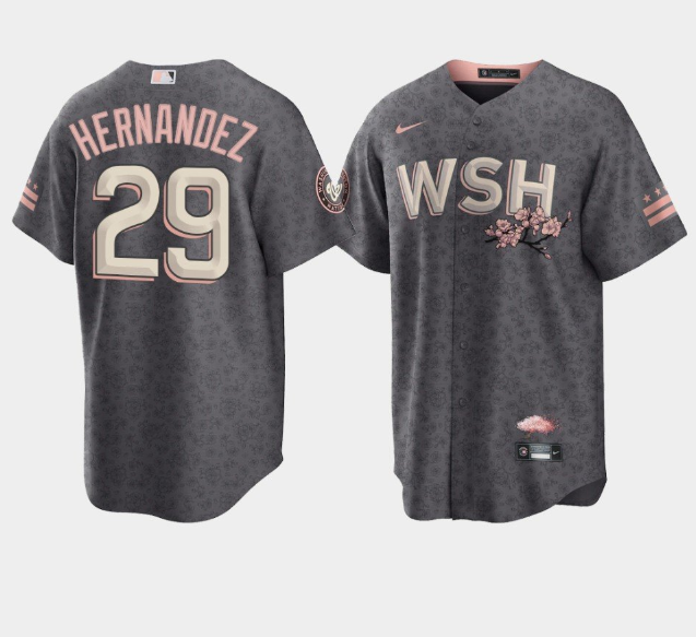 Men's Washington Nationals #29 Yadiel Hernandez 2022 Grey City Connect Cherry Blossom Cool Base Stitched Jersey-0