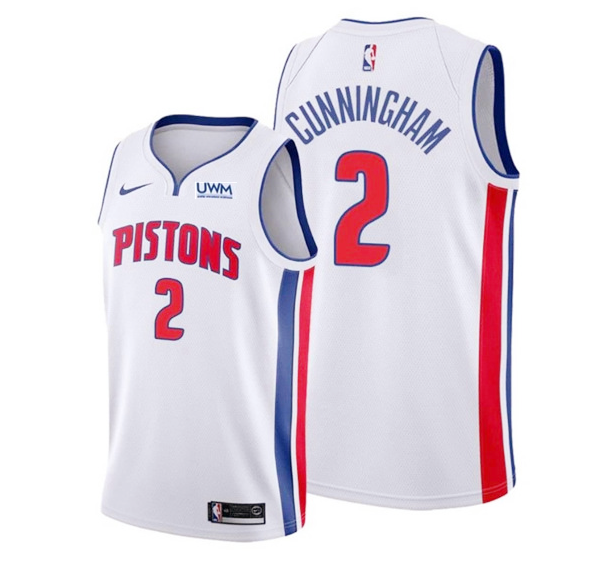 Men's Detroit Pistons #2 Cade Cunningham White Stitched Jersey-0