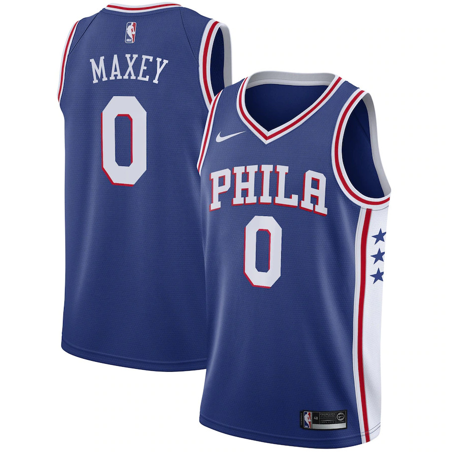 Men's Philadelphia 76ers #0 Tyrese Maxey Royal Icon Edition Stitched Swingman Jersey-0