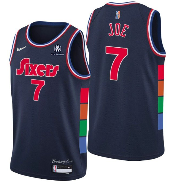 Men's Philadelphia 76ers #7 Isaiah Joe 2021/22 City Edition Navy 75th Anniversary Stitched Swingman Jersey-0