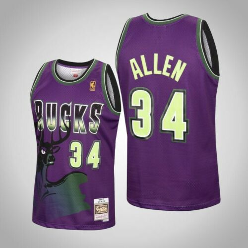 Men's Milwaukee Bucks #34 Ray Allen Purple Mitchell&Ness 1996-97 Hardwood Classics Swingman Stitched NBA Jersey-0