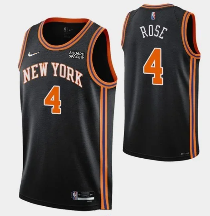 Men's New Yok Knicks #4 Derrick Rose 2021/2022 75th Anniversary Black Stitched Jersey-0