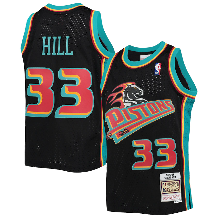 Men's Detroit Pistons #33 Grant Hill 1998-99 Black Mitchell&Ness Throwback Stitched Jersey-0