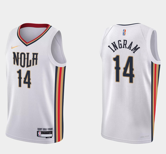 Men's New Orleans Pelicans #14 Brandon Ingram 2021/22 City Edition White 75th Anniversary Stitched Jersey-0