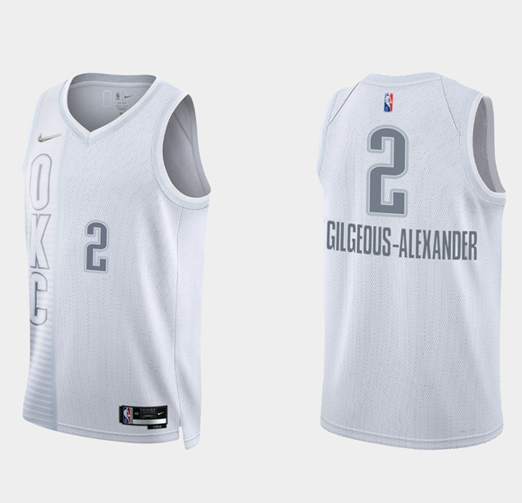 Men's Oklahoma City Thunder #2 Shai Gilgeous-Alexander 2021/22 City Edition White 75th Anniversary Stitched Basketball Jersey-0