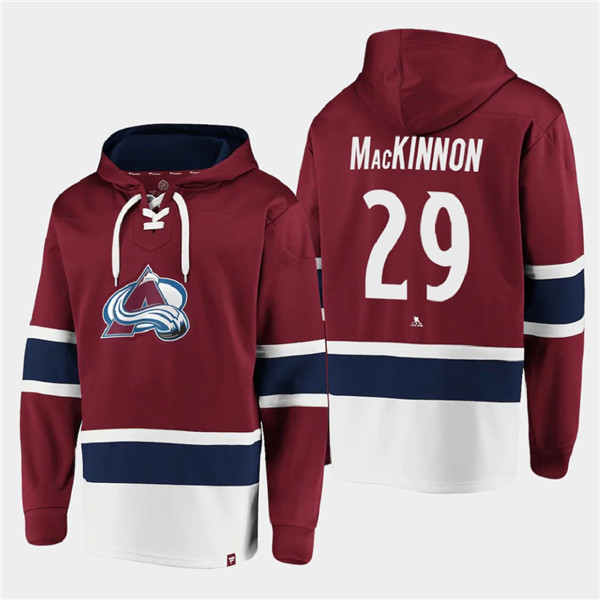 Men's Colorado Avalanche #29 Nathan MacKinnon Burgundy All Stitched Sweatshirt Hoodie-0