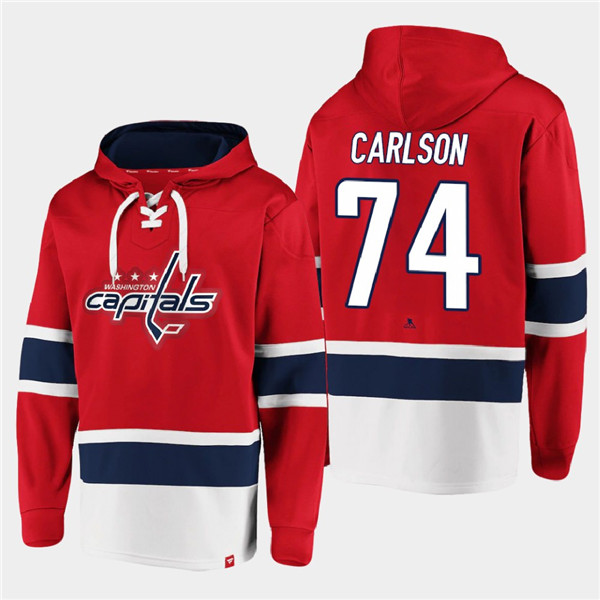 Men's Washington Capitals #74 John Carlson Red All Stitched Sweatshirt Hoodie-0