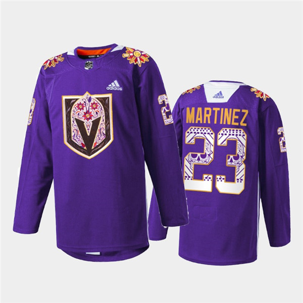 Men's Vegas Golden Knights #23 Alec Martinez Purple Hispanic Heritage Warmup Stitched Jersey-0