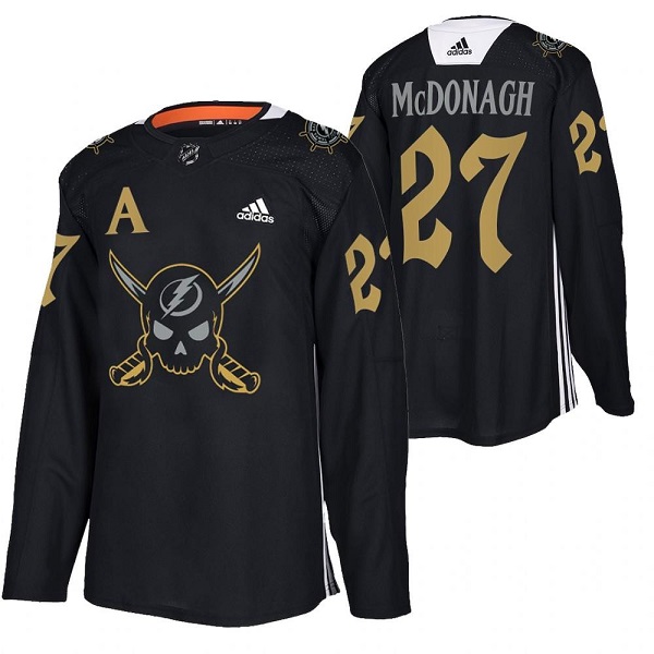 Men's Tampa Bay Lightning #27 Ryan McDonagh Black Gasparilla inspired Pirate-themed Warmup Stitched Jersy-0