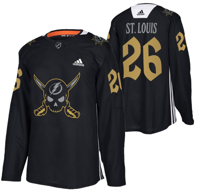 Men's Tampa Bay Lightning #26 Martin St. Louis Black Gasparilla inspired Pirate-themed Warmup Stitched Jersy-0