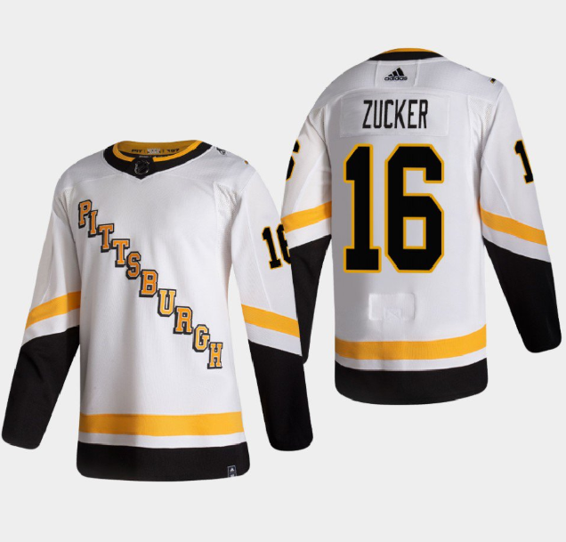 Men's Pittsburgh Penguins #16 Jason Zucker 2021 Reverse Retro White Stitched NHL Jersey-0