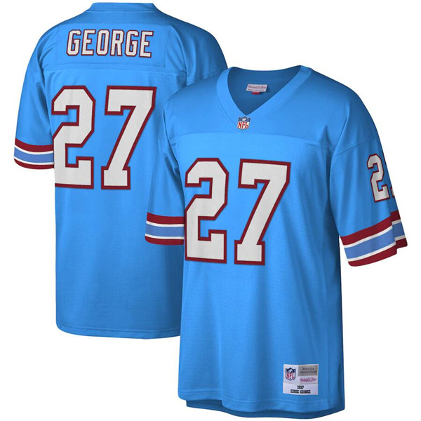Men's Tennessee Oilers #27 Eddie George Mitchell&Ness Light Blue Throwback Stitched Jersey-0