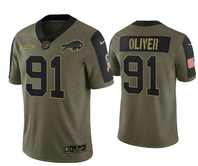 Men's Buffalo Bills #91 Ed Oliver 2021 Olive Salute To Service Limited Stitched Jersey-0
