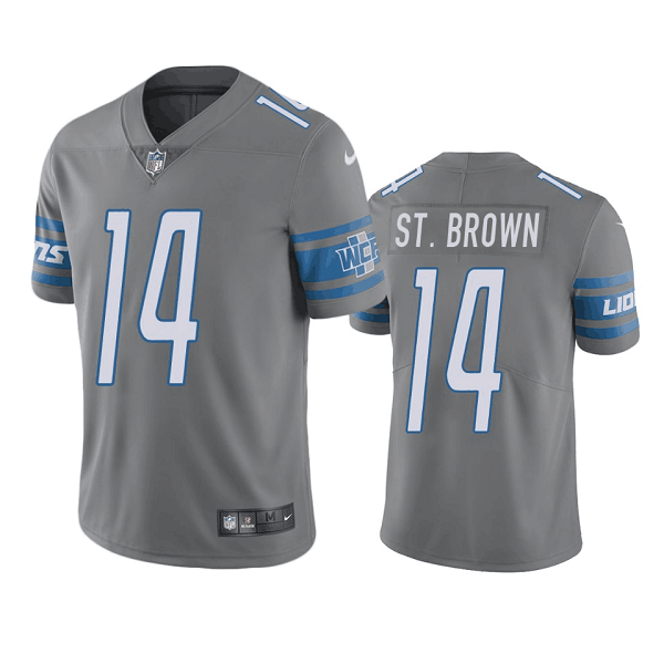 Men's Detroit Lions #14 Amon-Ra St. Brown Grey Vapor Untouchable Limited Stitched Jersey-0