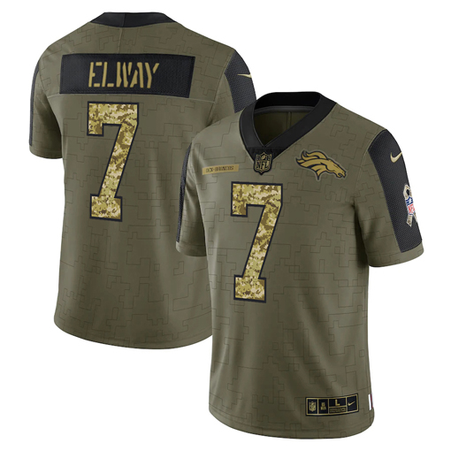 Men's Denver Broncos #7 John Elway 2021 Olive Camo Salute To Service Limited Stitched Jersey-0