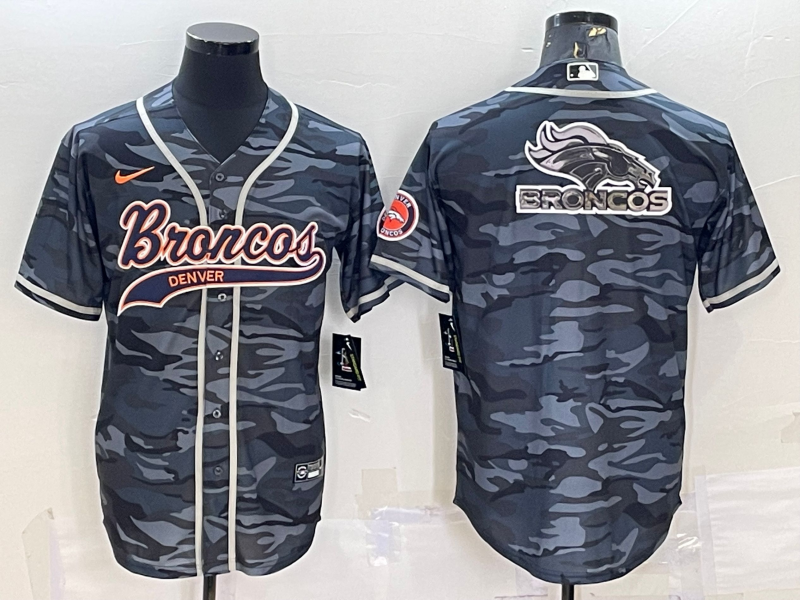 Men's Denver Broncos Grey Camo Team Big Logo With Patch Cool Base Stitched Baseball Jersey-0