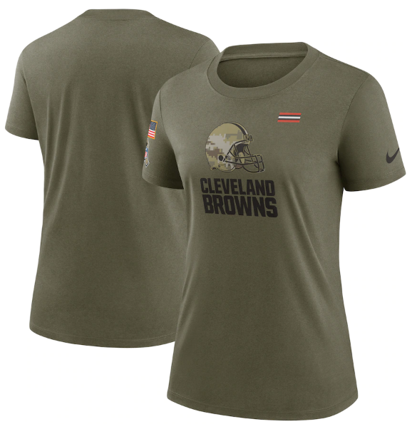 Women's Cleveland Browns Olive 2021 Salute To Service T-Shirt (Run Small)-0