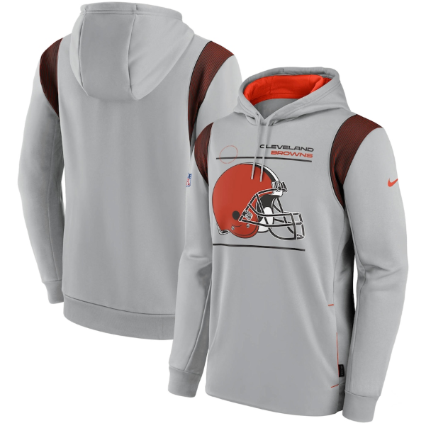 Men's Cleveland Browns 2021 Grey Sideline Logo Performance Pullover Hoodie-0
