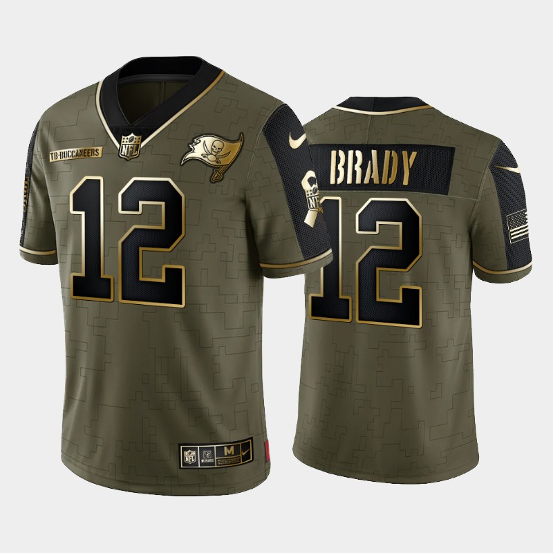 Men's Tampa Bay Buccaneers #12 Tom Brady 2021 Olive Camo Salute To Service Golden Limited Stitched Jersey-0