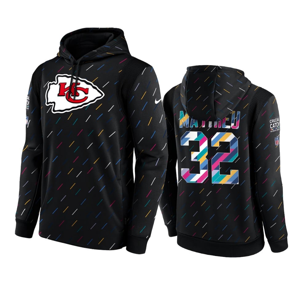 Men's Kansas City Chiefs #32 Tyrann Mathieu 2021 Charcoal Crucial Catch Therma Pullover Hoodie-0