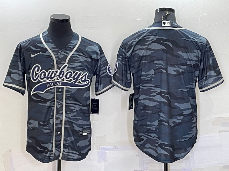 Men's Dallas Cowboys Blank Grey Camo With Patch Cool Base Stitched Baseball Jersey-0