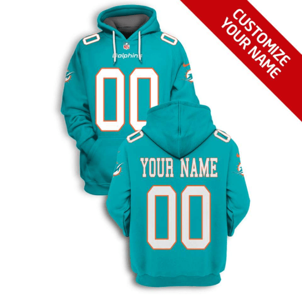 Men's Miami Dolphins Active Player Custom 2021 Aqua Pullover Hoodie-0