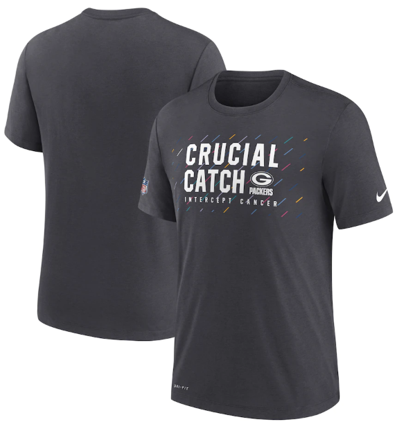 Men's Green Bay Packers Charcoal 2021 Crucial Catch Performance T-Shirt-0