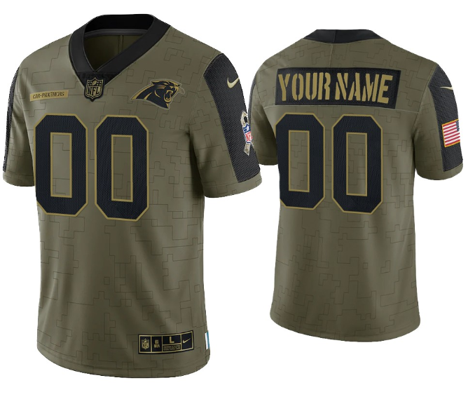 Men's Carolina Panthers ACTIVE PLAYER Custom 2021 Olive Salute To Service Limited Stitched Jersey-0