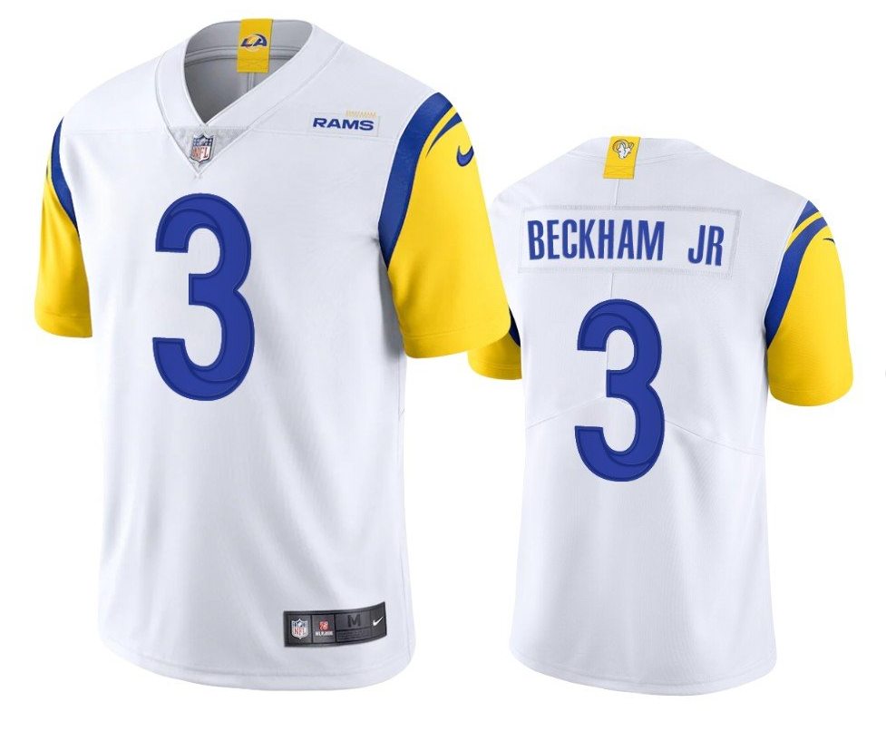 Men's Los Angeles Rams #3 Odell Beckham Jr. 2021 White Vapor Untouchable Limited Stitched Football Jersey-0