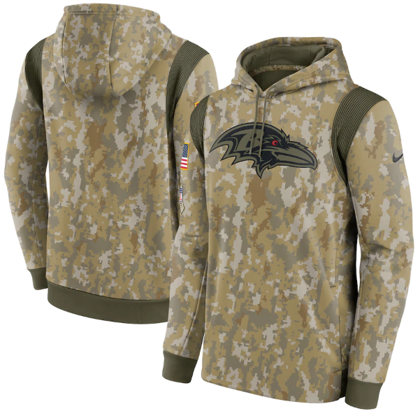 Men's Baltimore Ravens Camo 2021 Salute To Service Therma Performance Pullover Hoodie-0