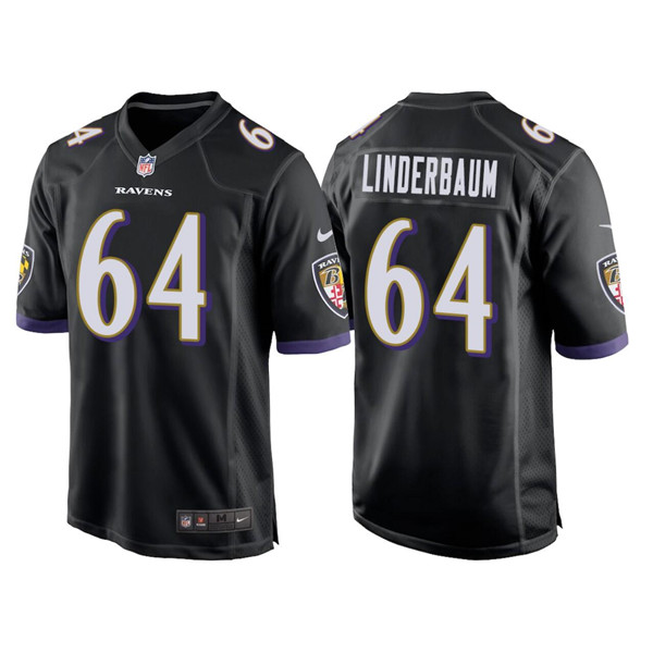 Men's Baltimore Ravens #64 Tyler Linderbaum Black Stitched Game Jersey-0