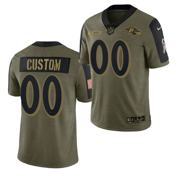 Men's Baltimore Ravens ACTIVE PLAYER Custom 2021 Olive Salute To Service Limited Stitched Jersey-0