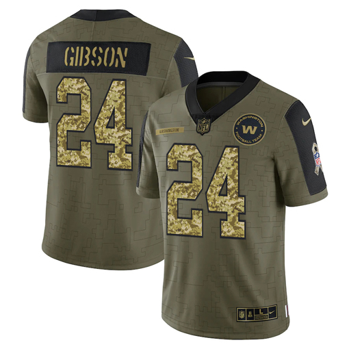 Men's Washington Football Team #24 Antonio Gibson 2021 Olive Camo Salute To Service Limited Stitched Jersey-0