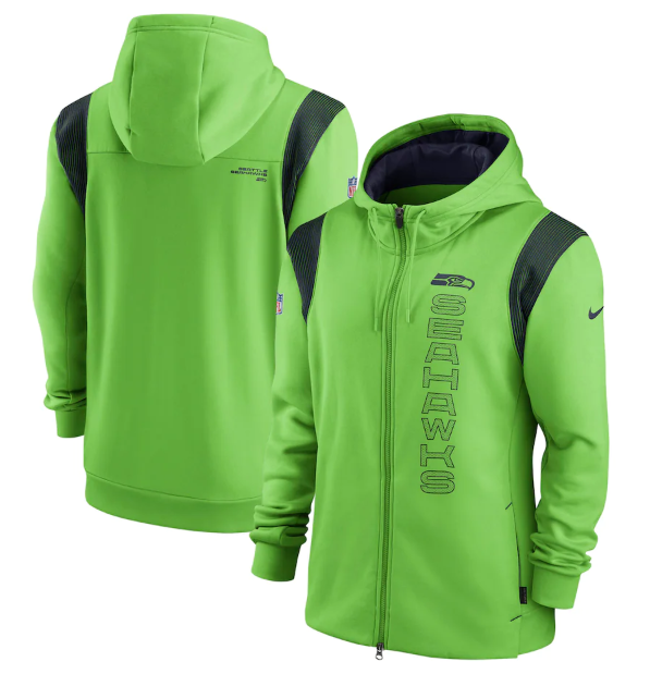 Men's Seattle Seahawks 2021 Neon Green Sideline Team Performance Full-Zip Hoodie-0