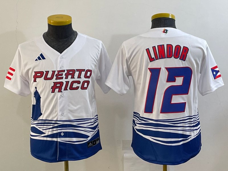 Women’s Puerto Rico Baseball 12 Francisco Lindor 2023 White World