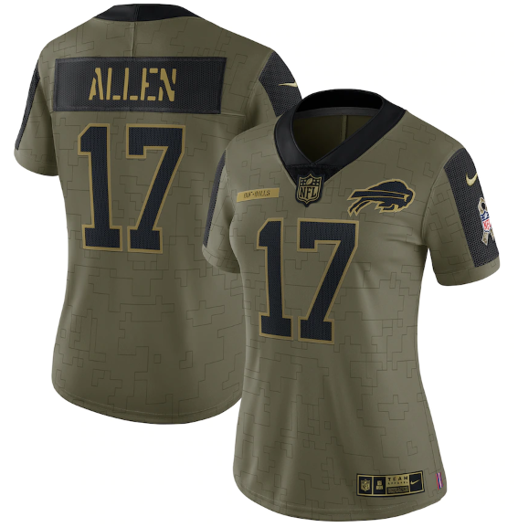 Women's Buffalo Bills #17 Josh Allen 2021 Olive Salute To Service Limited Stitched Jersey(Run Small)-0