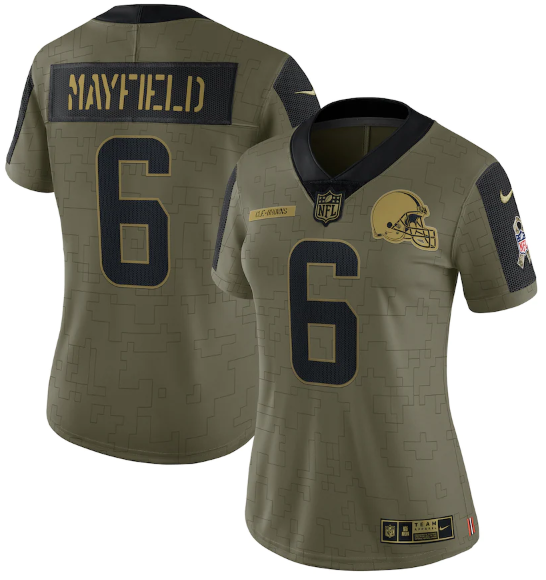 Women's Cleveland Browns #6 Baker Mayfield 2021 Olive Salute To Service Limited Stitched Jersey(Run Small)-0