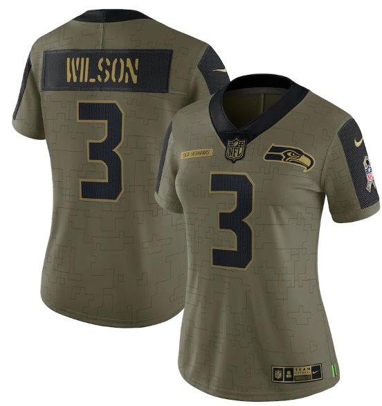 Women's Seattle Seahawks #3 Russell Wilson 2021 Olive Salute To Service Limited Stitched Jersey(Run Small)-0