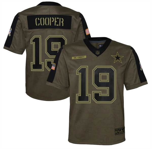 Youth Dallas Cowboys #19 Amari Cooper 2021 Olive Salute To Service Limited Stitched Jersey-0