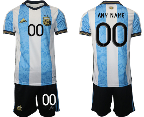 Men's Argentina Custom White/Blue Home Soccer Jersey Suit-0
